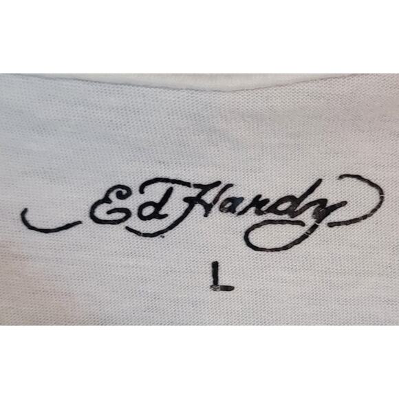 Y2K Ed Hardy Gold Tiger Logo Tee White Vintage Large Retro Scene Emo - Picture 6 of 10